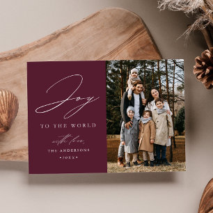 Cartes Pour Fêtes Annuelles Photo Moderne « Joie au Monde » avec une prune