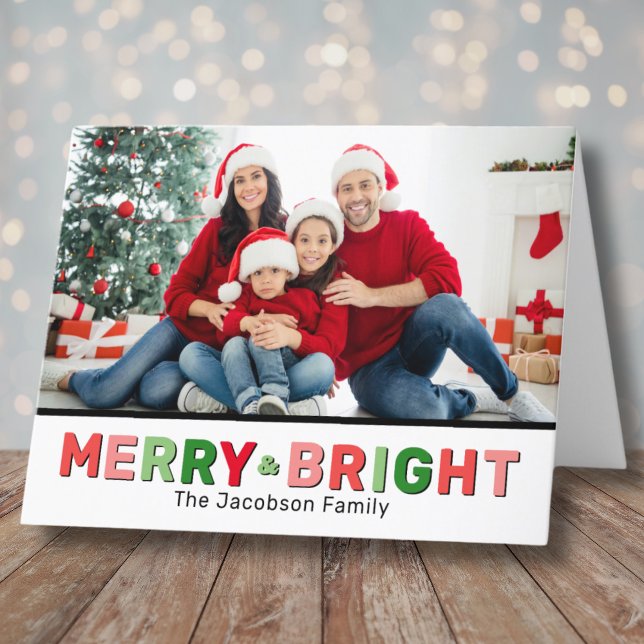 Cartes Pour Fêtes Annuelles Photo moderne Joyeux Noël brillant (Cute Modern Photo Merry Bright Christmas Holiday Card)
