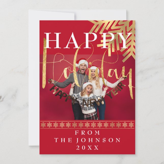 Cartes Pour Fêtes Annuelles Photo moderne Joyeux Snowflakes du Nouvel An (Devant)
