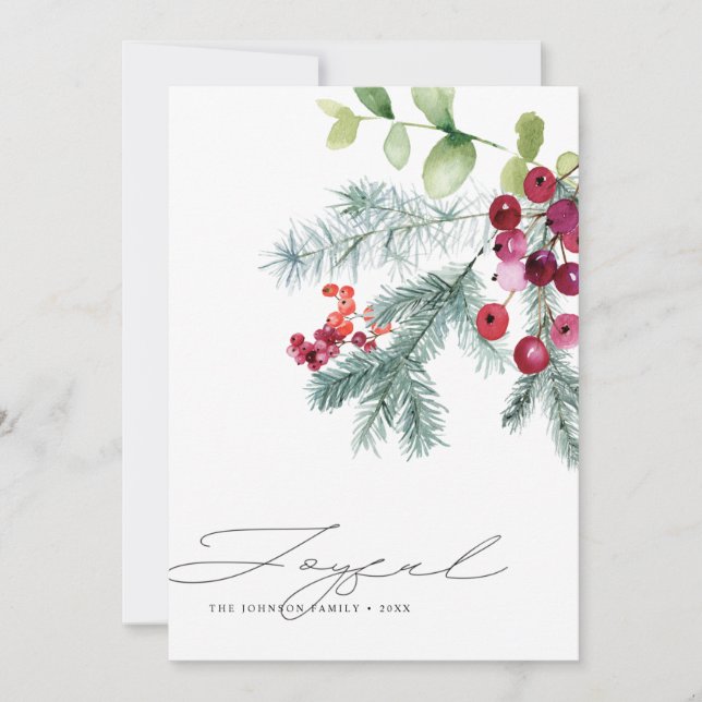Cartes Pour Fêtes Annuelles Photo moderne manuscrite Joyeux hiver verdure phot (Devant)