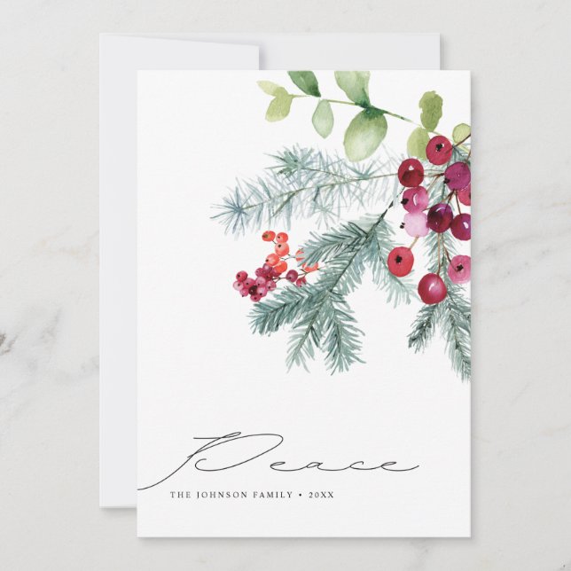 Cartes Pour Fêtes Annuelles Photo moderne manuscrite Peace Winter Greenery (Devant)