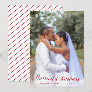 Cartes Pour Fêtes Annuelles Photo moderne mariée Rouge Script élégant Noël