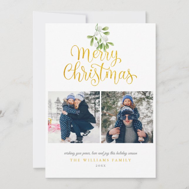 Cartes Pour Fêtes Annuelles Photo moderne Mistletoe Gold Script Noël (Devant)