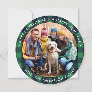 Cartes Pour Fêtes Annuelles Photo moderne Noël Buffle vert plaqué rond 