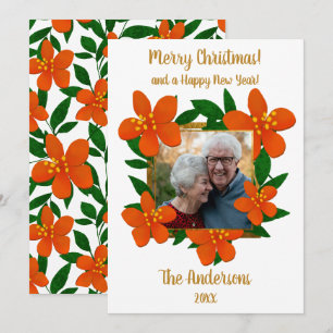 Cartes Pour Fêtes Annuelles Photo moderne Red Orange Floral Gold Frame