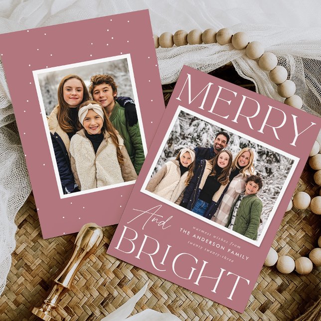 Cartes Pour Fêtes Annuelles Photo moderne Rose Dusty Joyeux et brillant (Créateur téléchargé)