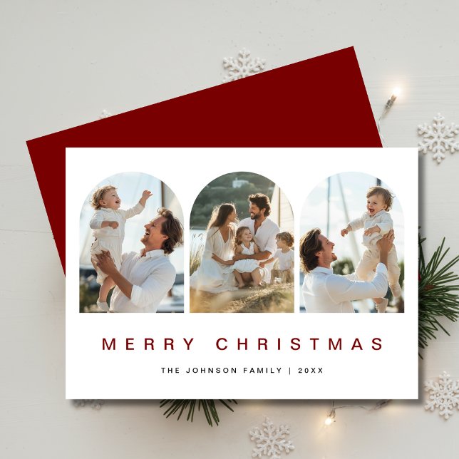 Cartes Pour Fêtes Annuelles Photo moderne rouge 3 arc Noël nautique (Créateur téléchargé)