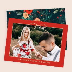 Cartes Pour Fêtes Annuelles Photo Noël Floral Red Elegant Bow