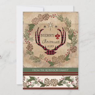 Cartes Pour Fêtes Annuelles Photo Noël Rustique Bois Lodge Deer Antlers
