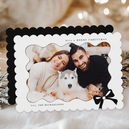 Cartes Pour Fêtes Annuelles Photo Noir et blanc Noël Simple Bow