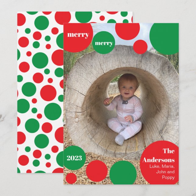 Cartes Pour Fêtes Annuelles Photo numérique rouge et verte (Devant / Derrière)