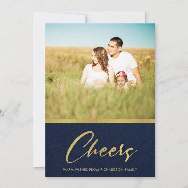 CARTES POUR FÊTES ANNUELLES PHOTO OFFICIELLE MARINE FAUX OR MINIMAL CHEERS (Devant)