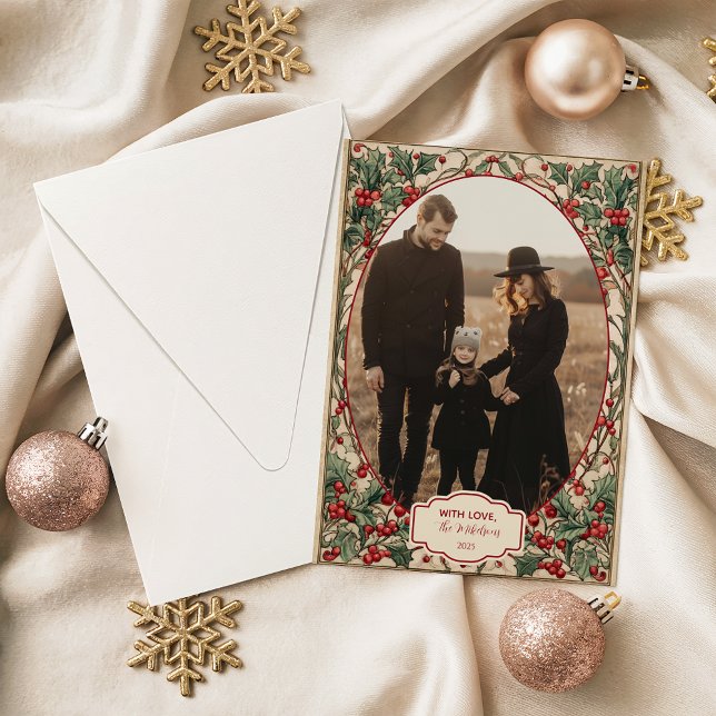 Cartes Pour Fêtes Annuelles Photo Old World Holly & Ivy (Créateur téléchargé)