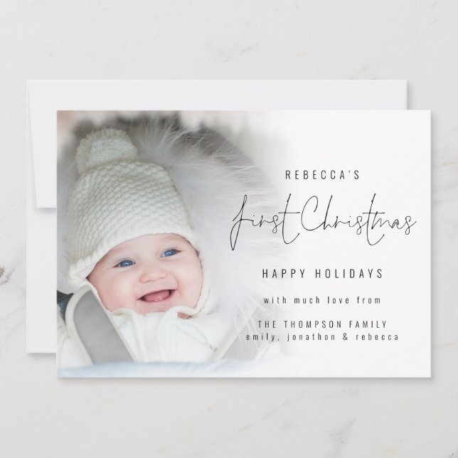 Cartes Pour Fêtes Annuelles Photo Overlay Script Baby First Christmas (Devant)