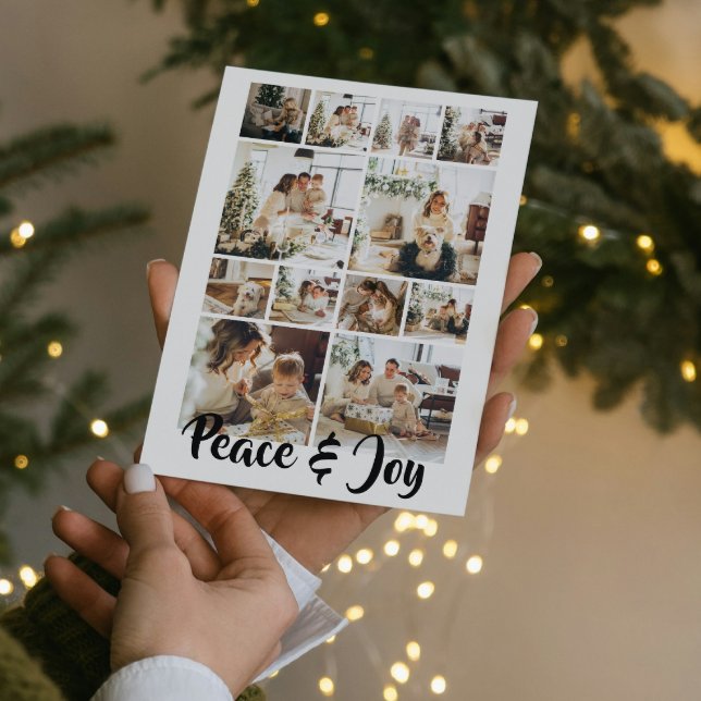 Cartes Pour Fêtes Annuelles Photo Paix et Joie Noël Personnalisé (Peace and Joy Photo Christmas Personalized Holiday Card by Ricaso add 12 photographs, make your own)