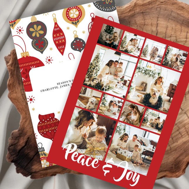 Cartes Pour Fêtes Annuelles Photo Paix et Joie Noël Personnalisé (Peace and Joy Photo Christmas Personalized Holiday Card by Ricaso. Add your own 12 photographs)