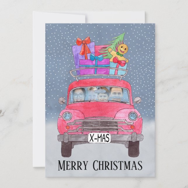 Cartes Pour Fêtes Annuelles Photo personnalisable de la voiture de Noël (Devant)