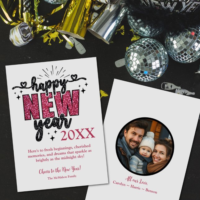 Cartes Pour Fêtes Annuelles Photo personnalisable du Nouvel An Glittery (Glittery New Year's Customizable Photo Greeting Card)