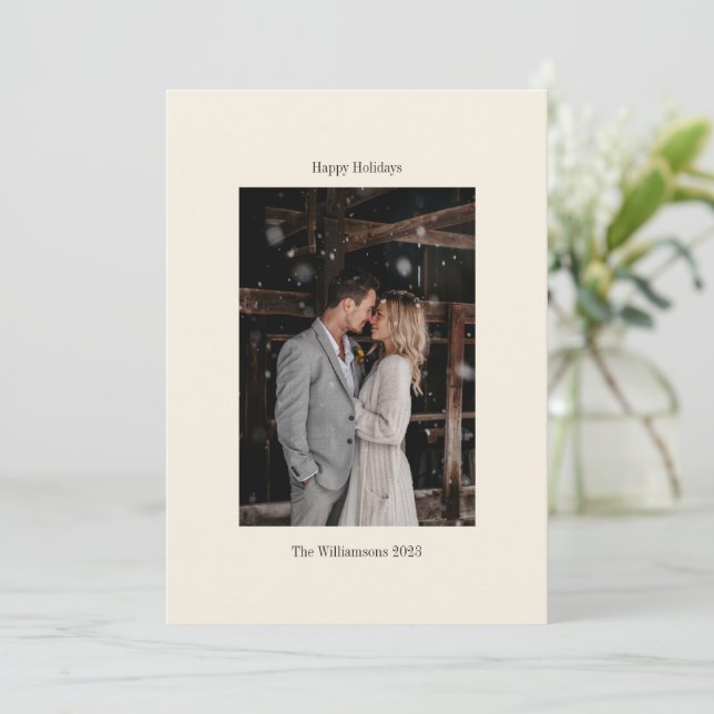 Cartes Pour Fêtes Annuelles Photo personnalisé de mariage élégant écru ivoire  (Debout devant)