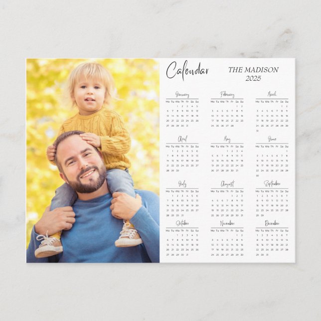 Cartes Pour Fêtes Annuelles Photo personnalisée 2025 et nom de famille Calendr (Devant)