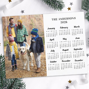 Cartes Pour Fêtes Annuelles Photo personnalisée 2026 et nom de famille Calendr