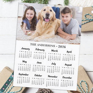 Cartes Pour Fêtes Annuelles Photo personnalisée 2026 et nom de famille Calendr