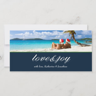 Cartes Pour Fêtes Annuelles Photo personnalisée 311-Love & Joy bleu marine