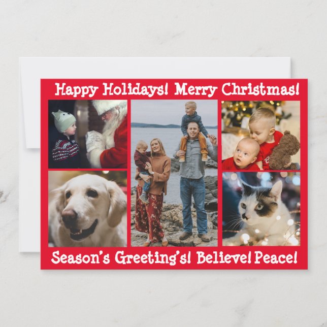 Cartes Pour Fêtes Annuelles Photo personnalisée 5 Cinq Joyeux Noël (Devant)