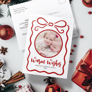 Cartes Pour Fêtes Annuelles Photo personnalisée Cute main tiré Rouge Ruban bla