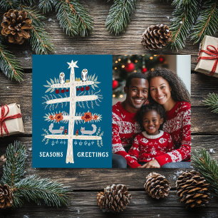 Cartes Pour Fêtes Annuelles PHOTO PERSONNALISÉE D'Arbre Dessiné À La Main Joye