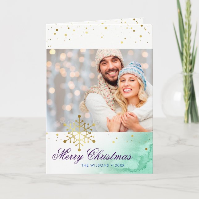 Cartes Pour Fêtes Annuelles Photo personnalisée de Joyeux Noël d'or (Devant)