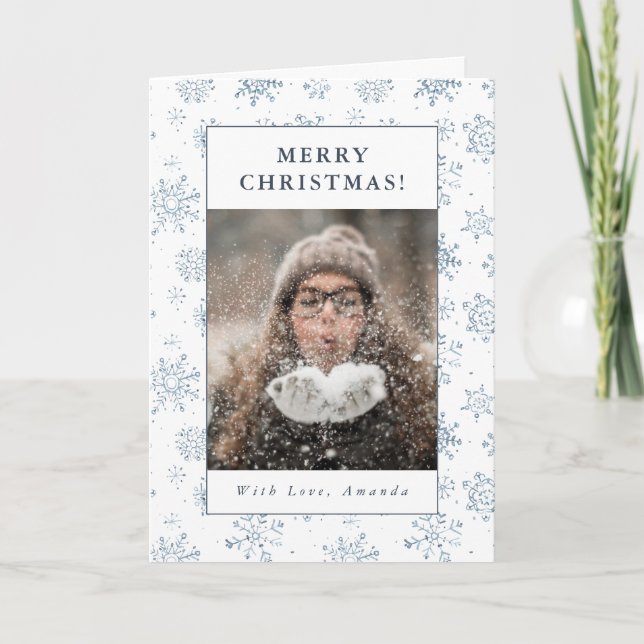 Cartes Pour Fêtes Annuelles Photo personnalisée de l'aquarelle de Noël Blue Sn (Devant)