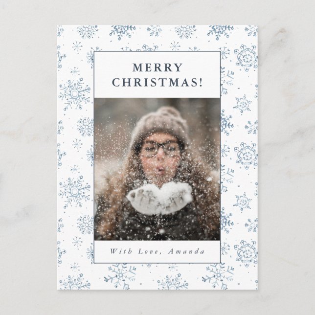 Cartes Pour Fêtes Annuelles Photo personnalisée de l'aquarelle de Noël Blue Sn (Devant)