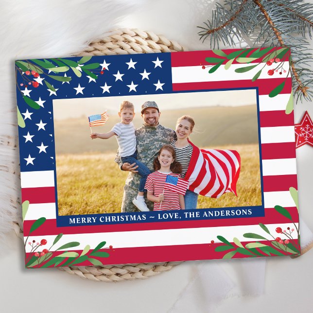 Cartes Pour Fêtes Annuelles Photo personnalisée de Noël Patriotique drapeau am (Créateur téléchargé)
