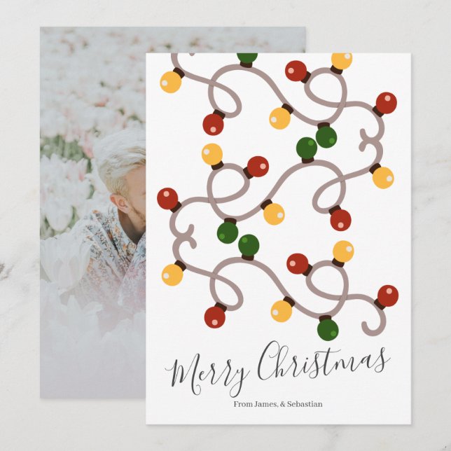 Cartes Pour Fêtes Annuelles Photo personnalisée des lumières de Noël (Devant / Derrière)