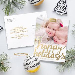 Cartes Pour Fêtes Annuelles Photo personnalisée Faux Gold Cute manuscrite