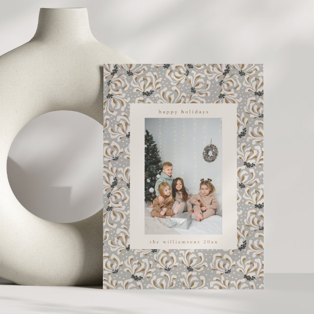 Cartes Pour Fêtes Annuelles Photo personnalisée Gris Art Élégant Noël vertical (Créateur téléchargé)