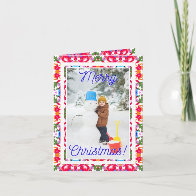 Cartes Pour Fêtes Annuelles Photo personnalisée Jolly Red Happy Green Joyeux N (Devant)