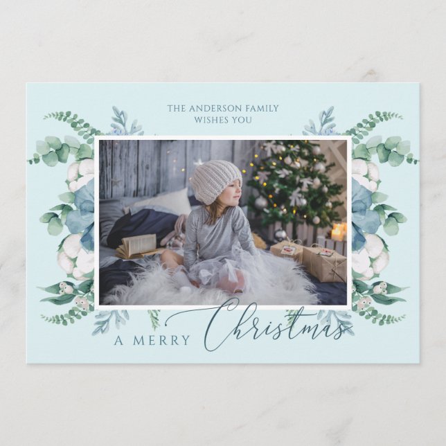 Cartes Pour Fêtes Annuelles Photo personnalisée Joyeux Noël Botanique (Devant)