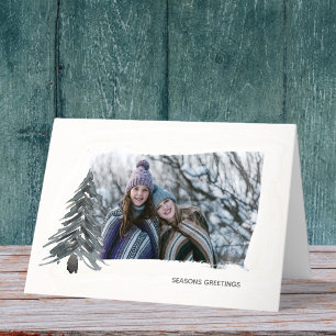 Cartes Pour Fêtes Annuelles Photo personnalisée minimaliste moderne pliée Écru