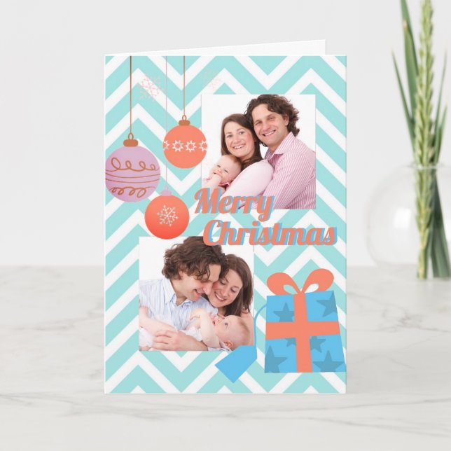 Cartes Pour Fêtes Annuelles Photo personnalisée moderne bleu Chevron Noël (Devant)