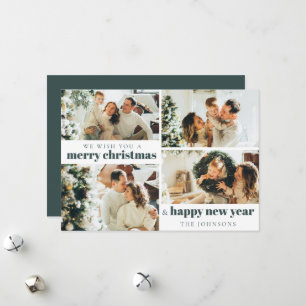 Cartes Pour Fêtes Annuelles Photo personnalisée moderne élégante Noël Vert fon