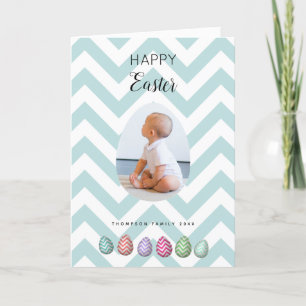 Cartes Pour Fêtes Annuelles Photo personnalisée Oeuf de Pâques Pastel Bleu