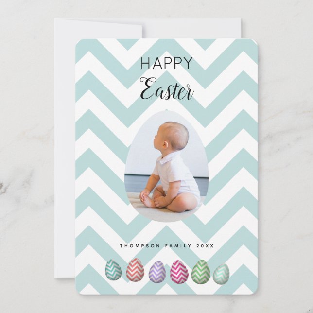 Cartes Pour Fêtes Annuelles Photo personnalisée Oeuf de Pâques Pastel Bleu (Devant)