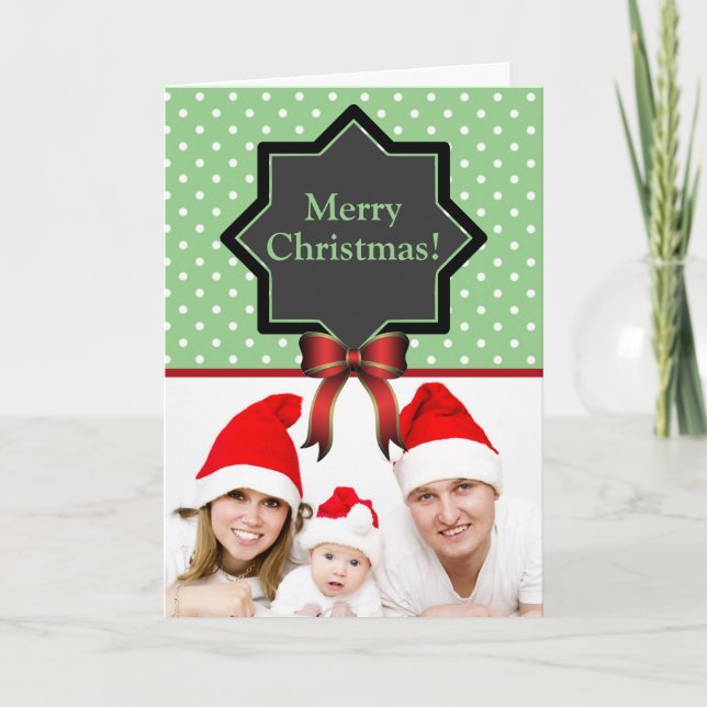 Cartes Pour Fêtes Annuelles Photo personnalisée pois et Bow rouge Noël (Devant)