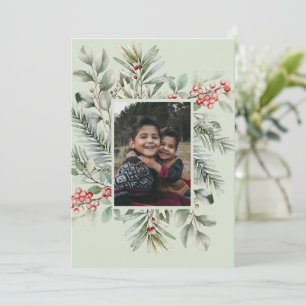 Cartes Pour Fêtes Annuelles Photo Pine Green Holly Joyeux Noël