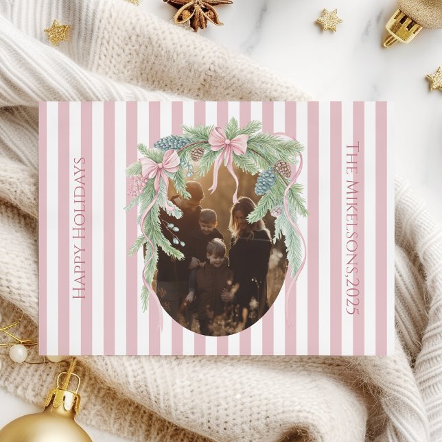 Cartes Pour Fêtes Annuelles Photo Pink Ribbon Pine Family Christmas (Créateur téléchargé)
