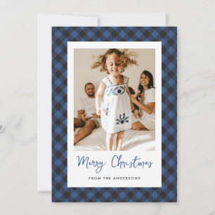 Cartes Pour Fêtes Annuelles Photo Plaid bleu moderne Joyeux Noël
