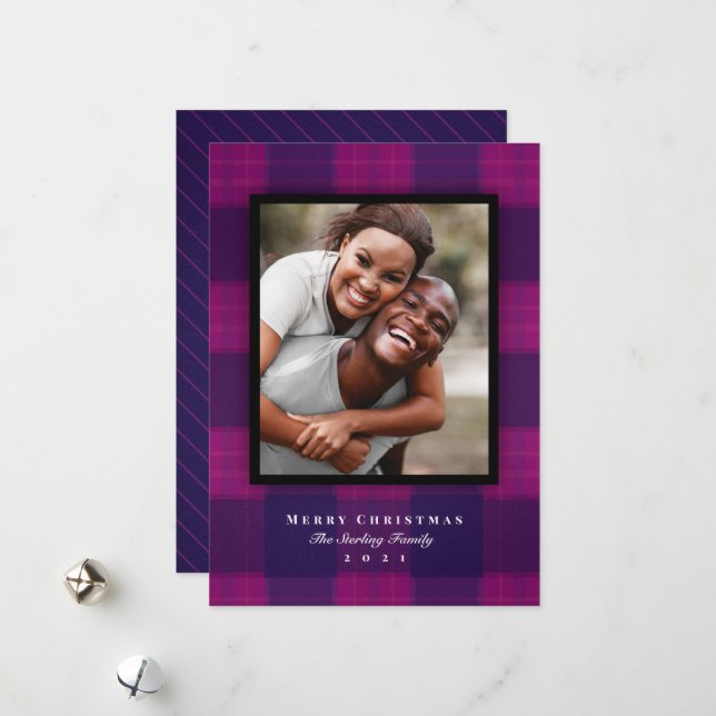 Cartes Pour Fêtes Annuelles Photo Plaid Pourpre Classique (Devant/Arrière en situation)