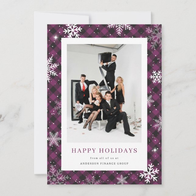 Cartes Pour Fêtes Annuelles Photo Plaid Snowflake Entreprise (Devant)